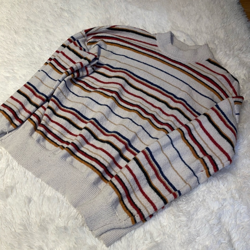 Cream/ multicolored striped turtle neck sweater